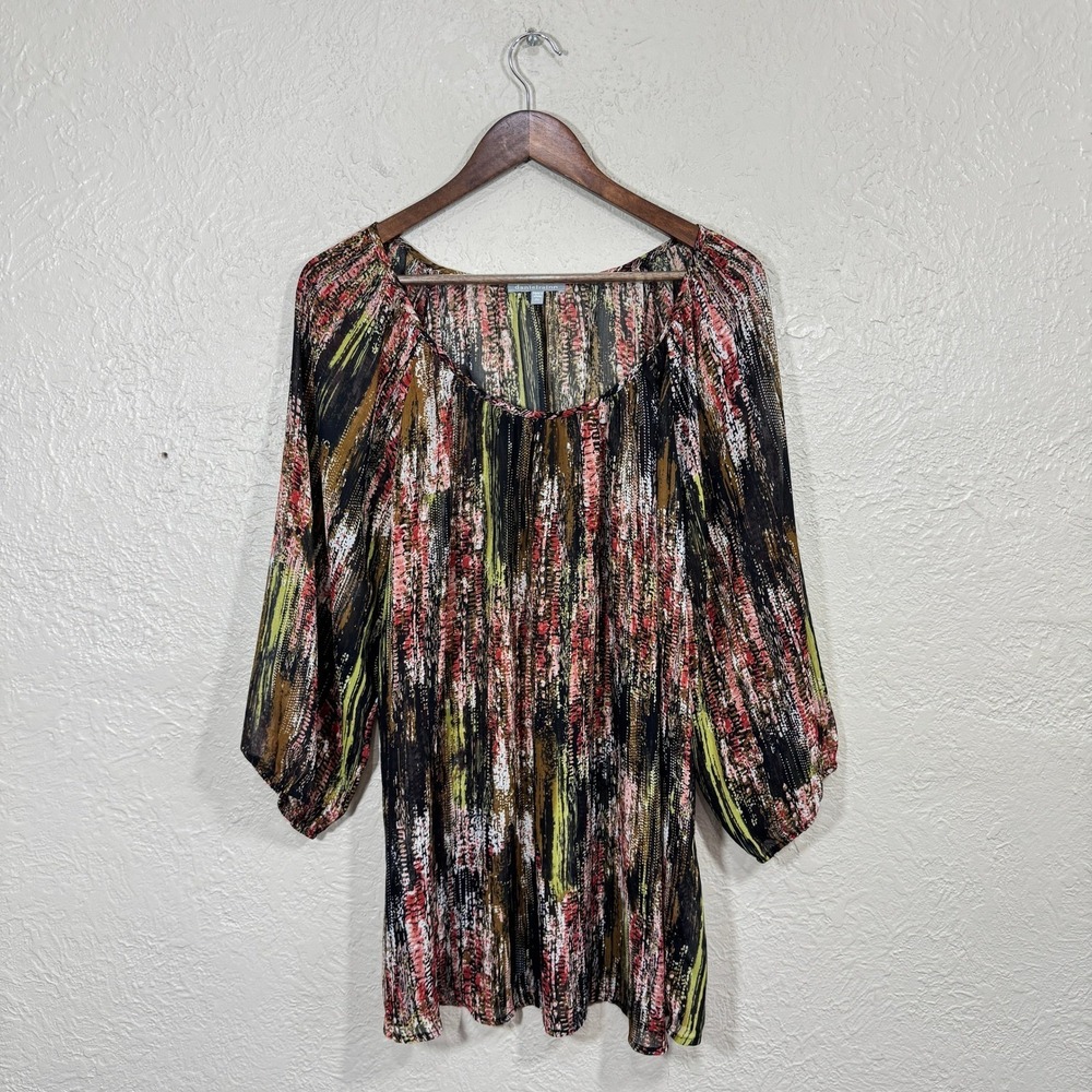 Daniel Rainn Tunic Top 2X Chiffon Sheer Indie Boho Artsy Festival Resortwear 90s